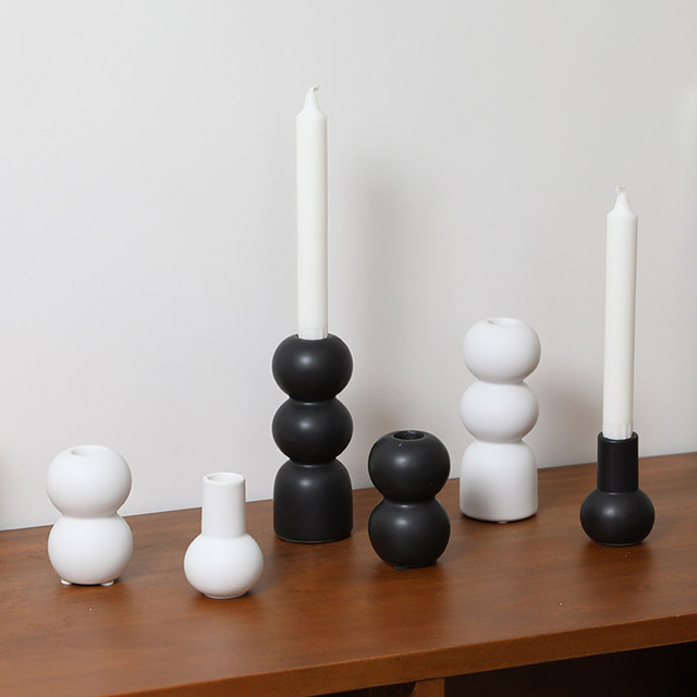 European modern simple sublimation Black and white single ceramic candle holder centerpiece Soft decoration