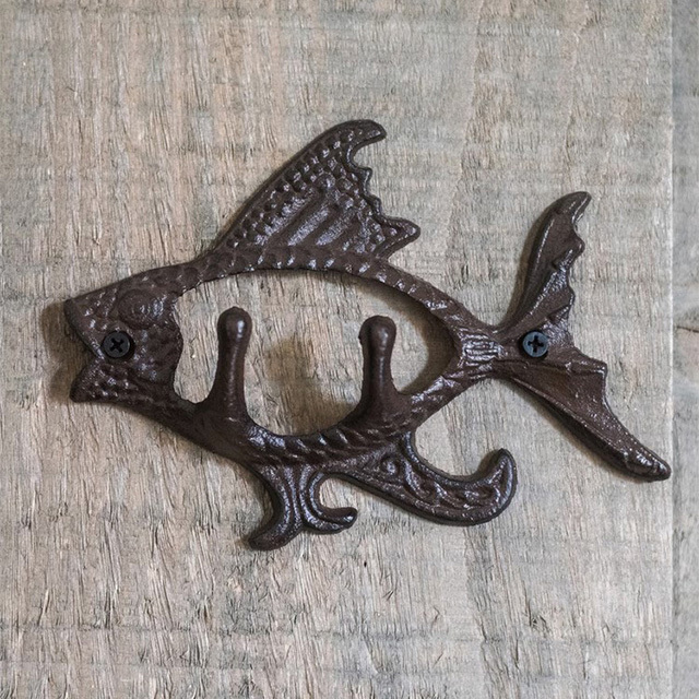 Retro creative home decorative black Cast iron flying fish wall hanging hook for outdoors wall hanging