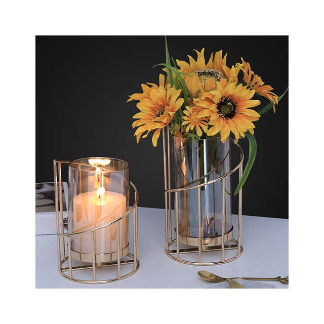 European style romantic golden wrought iron candle holder for luxury restaurant decoration and candle light dinner props