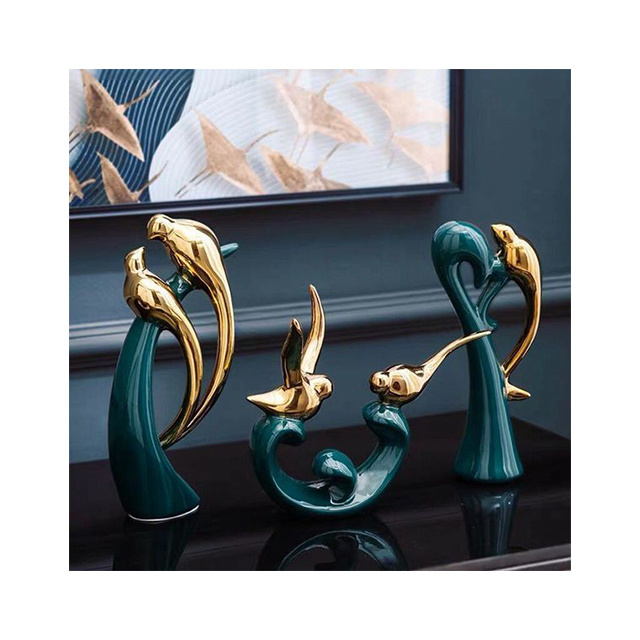 Nordic light luxury creative wine cabinet decoration ceramic love bird statue home decoration bookshelf living room decor pieces