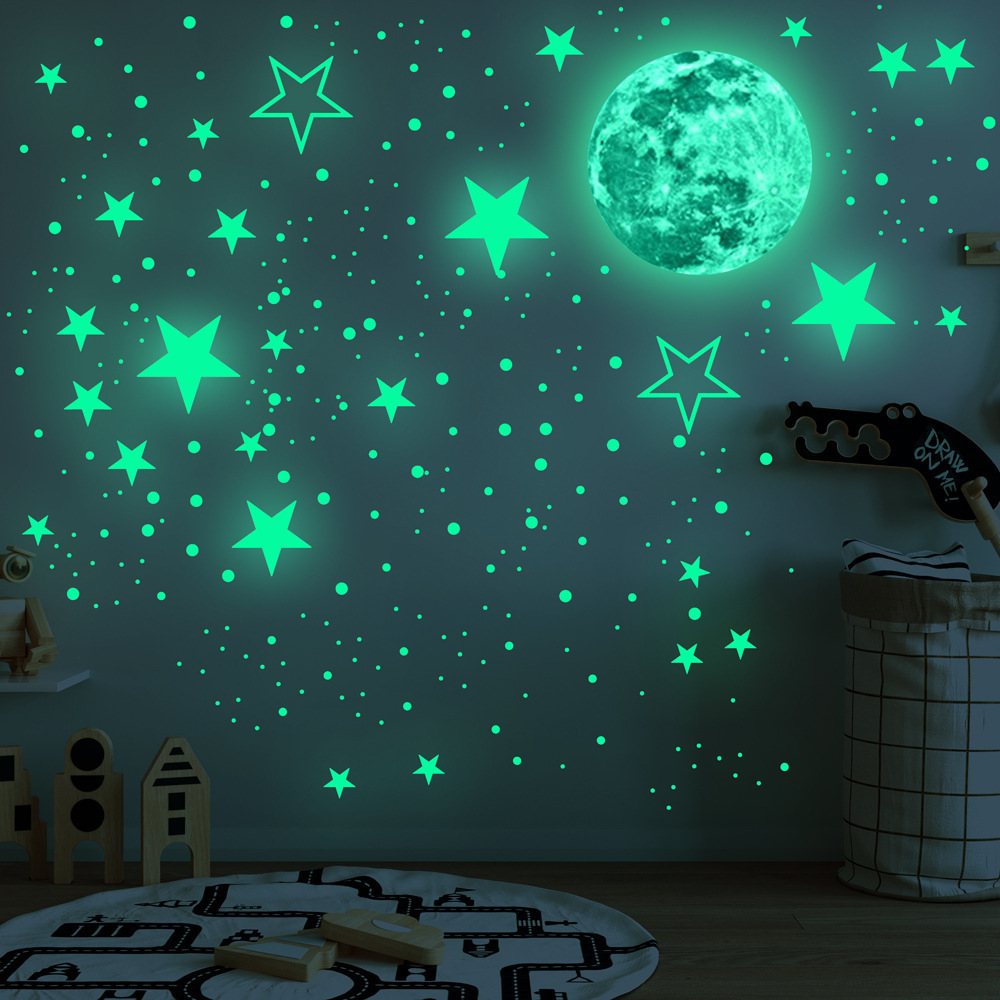 435-1003pcs Luminous Moon Glowing Stars Dot Fluorescent Stickers Children's Room Decoration Self-Adhesive Cartoon Stickers