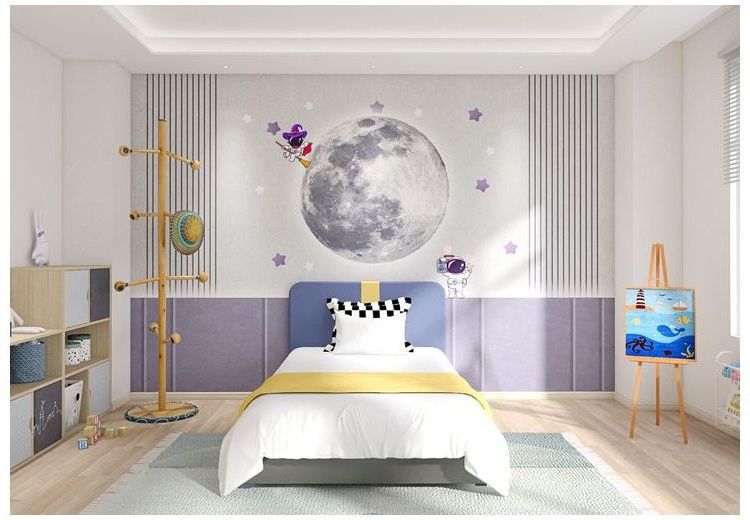 Children's Room Boy Bedroom Wall Covering 3d Geometric Grid Wall Covering Cartoon Planet Astronaut Clothing Store Mural