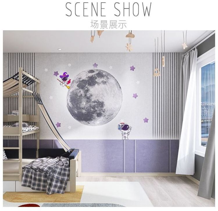 Children's Room Boy Bedroom Wall Covering 3d Geometric Grid Wall Covering Cartoon Planet Astronaut Clothing Store Mural