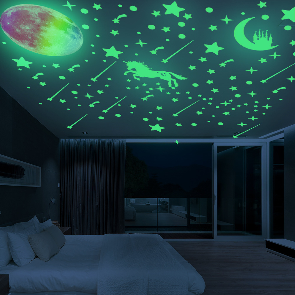 435-1003pcs Luminous Moon Glowing Stars Dot Fluorescent Stickers Children's Room Decoration Self-Adhesive Cartoon Stickers