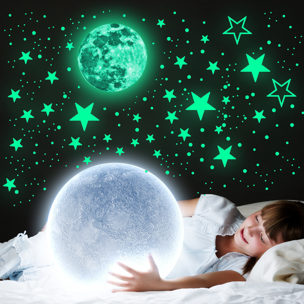 435-1003pcs Luminous Moon Glowing Stars Dot Fluorescent Stickers Children's Room Decoration Self-Adhesive Cartoon Stickers