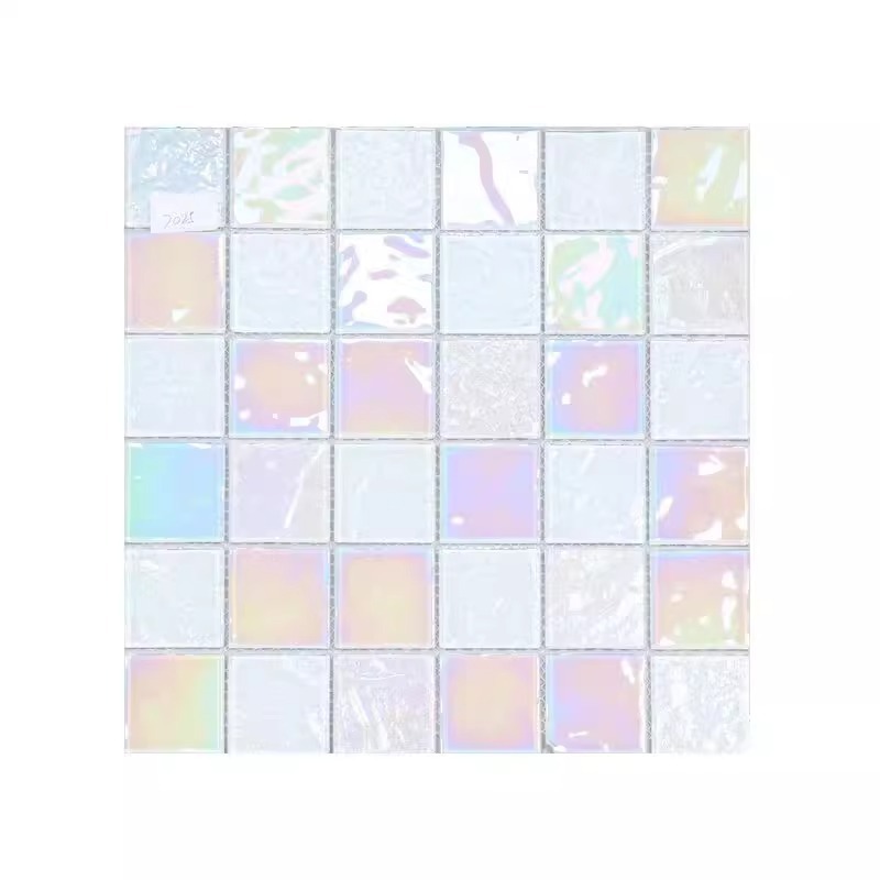 Hot sale iridescent shiny mix color glass mosaic for tv backdrop kitchen backsplash commercial