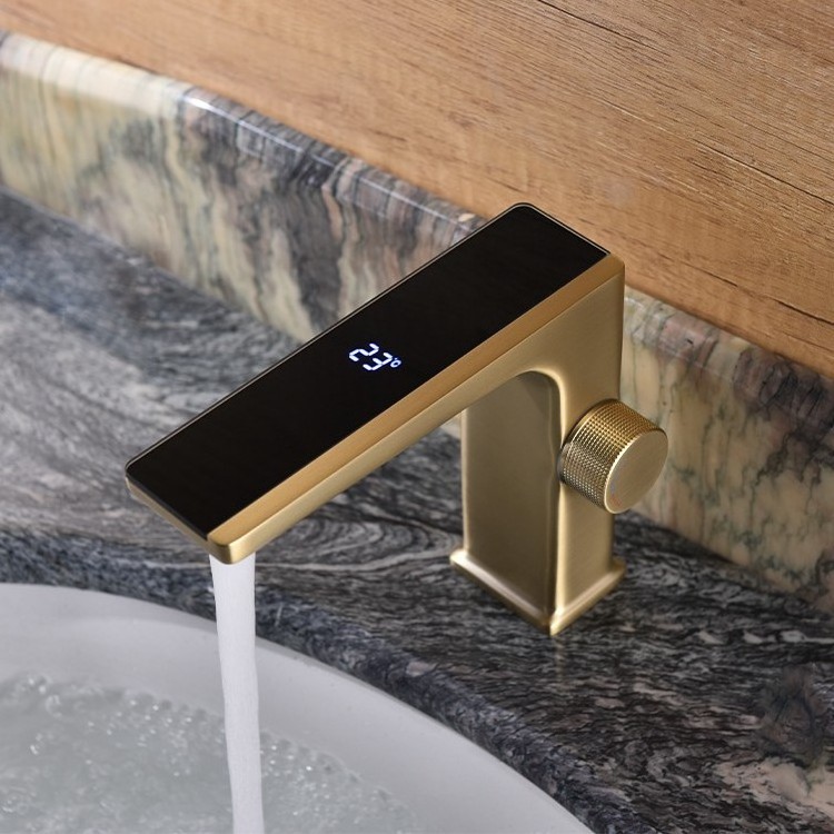 New digital display brass knurled handle basin cold and hot faucet basin tap bathroom mixer faucet