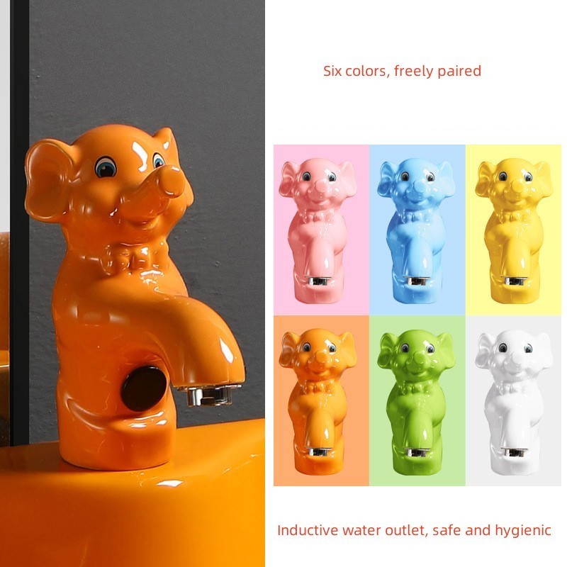 Kindergarten children's cartoon automatic sensing faucet cute cartoon elephant ceramic basin mixer faucet