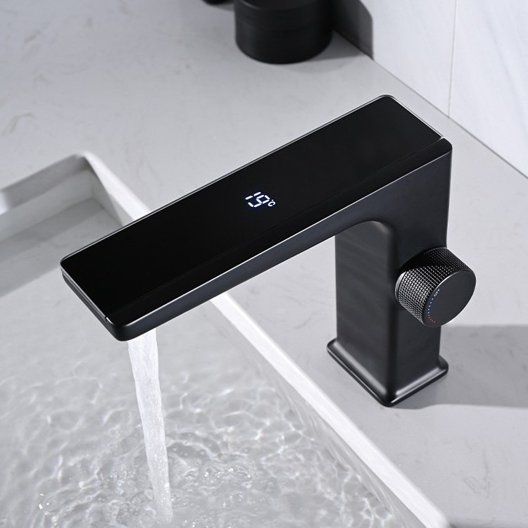 New digital display brass knurled handle basin cold and hot faucet basin tap bathroom mixer faucet