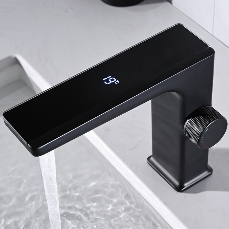 New digital display brass knurled handle basin cold and hot faucet basin tap bathroom mixer faucet