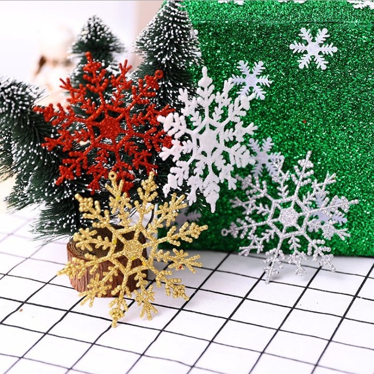 3pcs Snowflakes Christmas 10cm Plastic Glitter Snow Flake Ornaments xmas Tree Pendant Christmas Decorations for Home