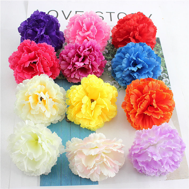 Wholesale Artificial Carnation Flower Heads Silk Flower Head Carnation for Wedding Decoration Opp Bag Silk Plastic