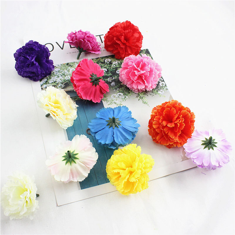 Wholesale Artificial Carnation Flower Heads Silk Flower Head Carnation for Wedding Decoration Opp Bag Silk Plastic