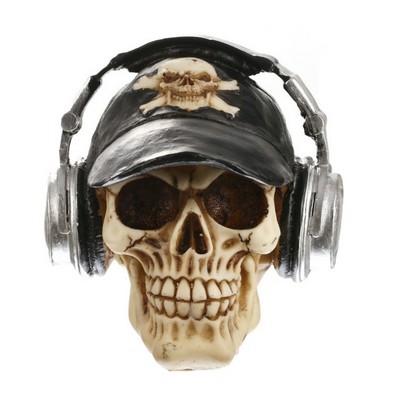 Hot sale Resin human head skull  with earphone house figure handicarfts halloween replica skull sculpture