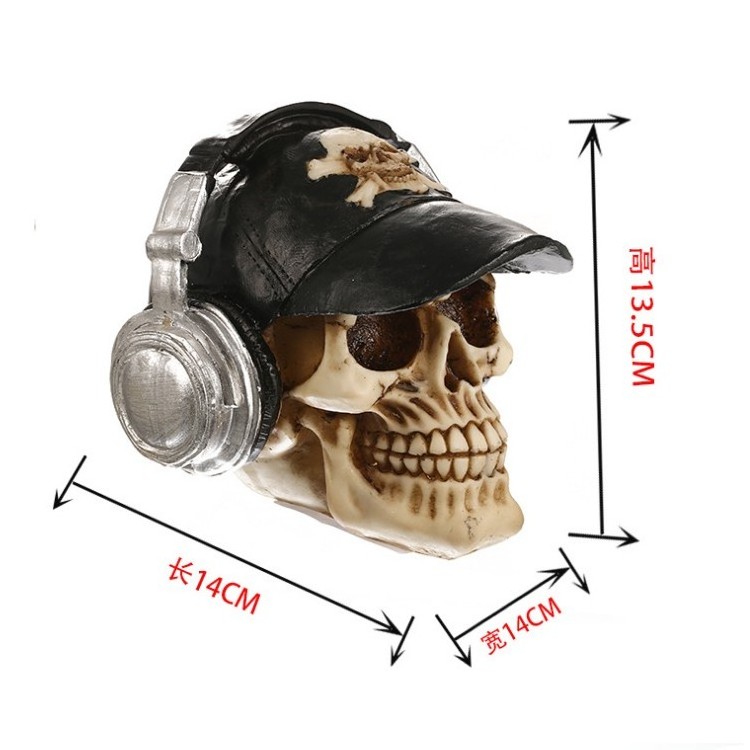 Hot sale Resin human head skull  with earphone house figure handicarfts halloween replica skull sculpture