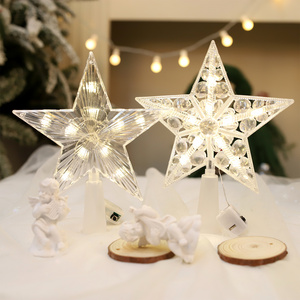 3D Glitter Star LED Christmas Tree Topper with Built-in Rotating White Snowflake Projector Laser Christmas Tree Ornament