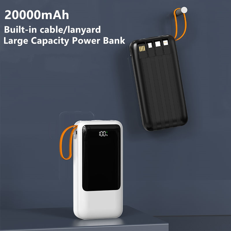 Custom Logo High Quality Portable Power Banks 20000mah QC 3.0 PD 22.5w Fast Charging With Big Flashlight Built in 4 cable