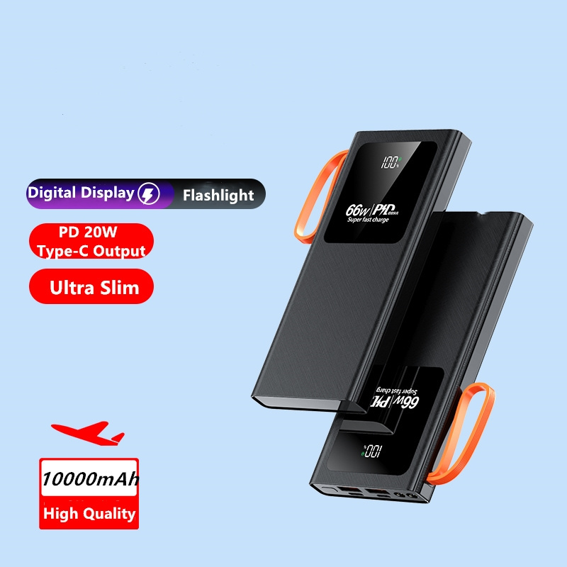 Portable Slim 10000mah Powerbank PD 20W Super Fast Charging Battery charger LED Display Power Bank 10000mAh With Flashlight