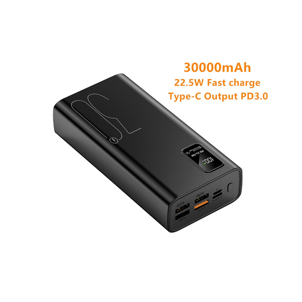 High Capacity 30000mah PowerBank With Digital Display Four USB Type C output 22.5W PD Power Bank 30000mAh Portable power station