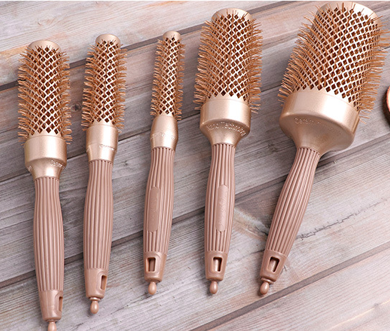 Hairdressing Shape Nano Ceramic Anti-static Barber Aluminum Tube Roller Comb Air Bangs Comb Curl Cylinder Hair Curly Roller Comb