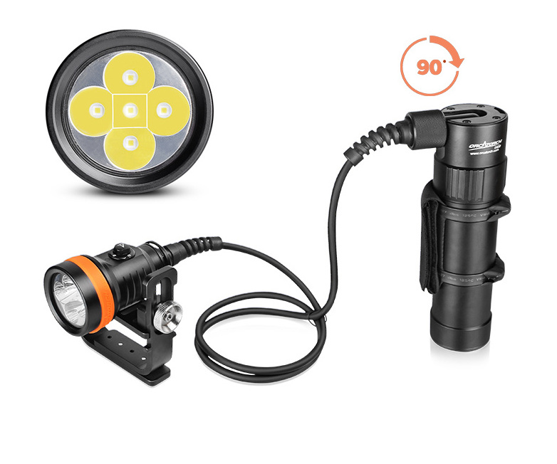 ORCA D630 Cave diving flashlight underwater 200m,5L2LED 6000 lumens Split diving flashlight,89Wh 7.4V 3000mah power pack battery