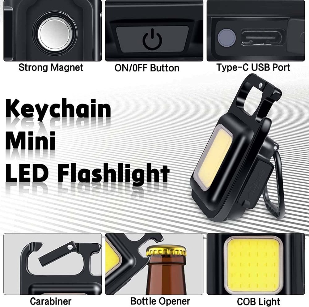 LED Portable Flashlight Mini Keychain Flashlight COB Work Light USB Rechargeable For Outdoor Camping COB Light Cigarette Lighter