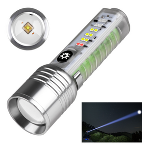 30W white laser LED zoom function highlight flashlight, built-in battery for USB charging,12LEDs with 8 gears