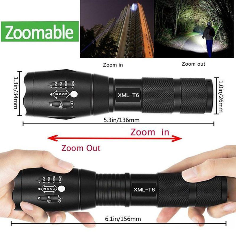 800 Lumen Handheld Zoomable Flashlight LED XML-T6 LED Water Resistant Camping Torch Adjustable Focus Zoom Tactical Flashlight