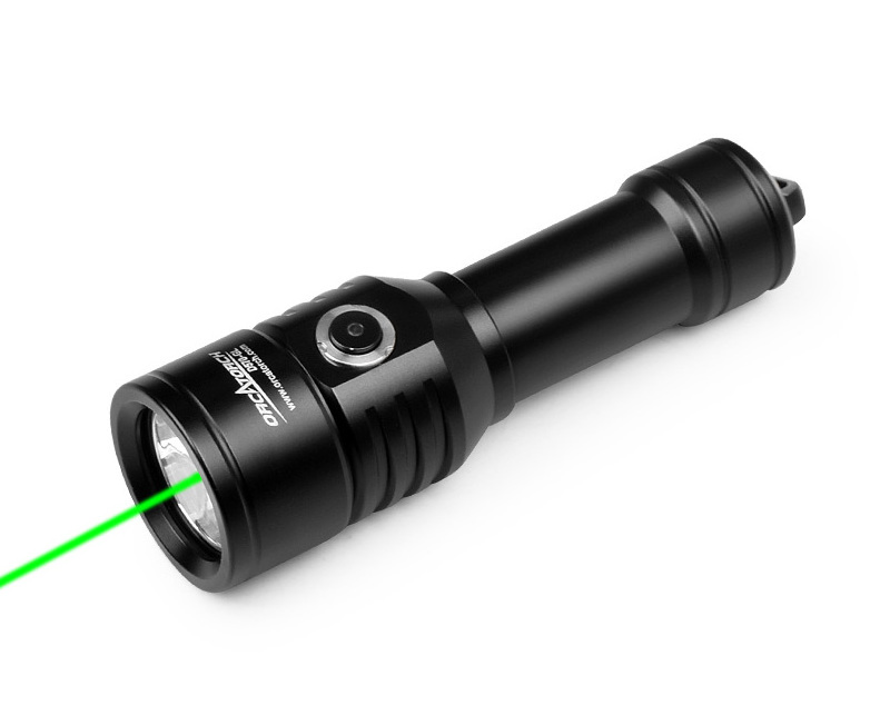 Waterproof 570 1000 Lumens 2-in-1 Beams +green or red Laser Diving Flashlight with display switch and Underwater 150m Diving