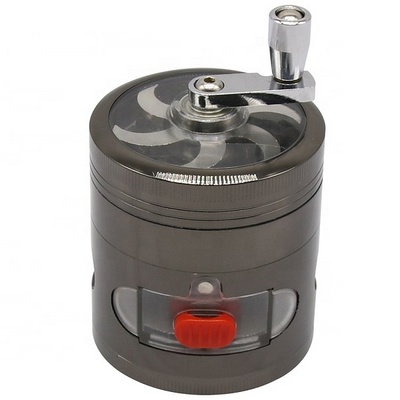 4 Parts  Zinc Alloy Gun-Color Hand Crank Herb Grinder With Drawer Metal Tobacco Custom Logo Dry Herb Grinder