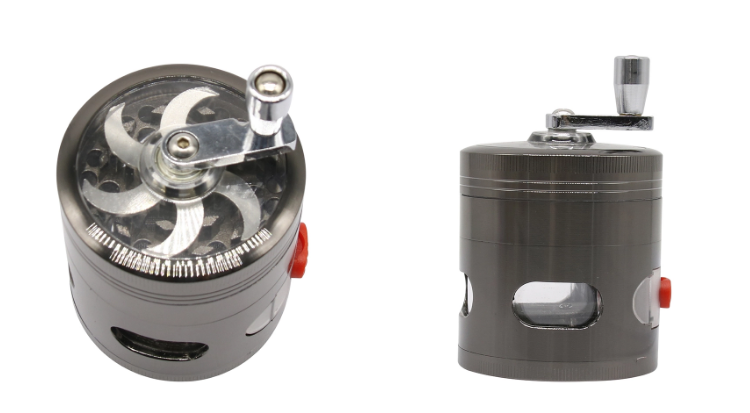 4 Parts  Zinc Alloy Gun-Color Hand Crank Herb Grinder With Drawer Metal Tobacco Custom Logo Dry Herb Grinder