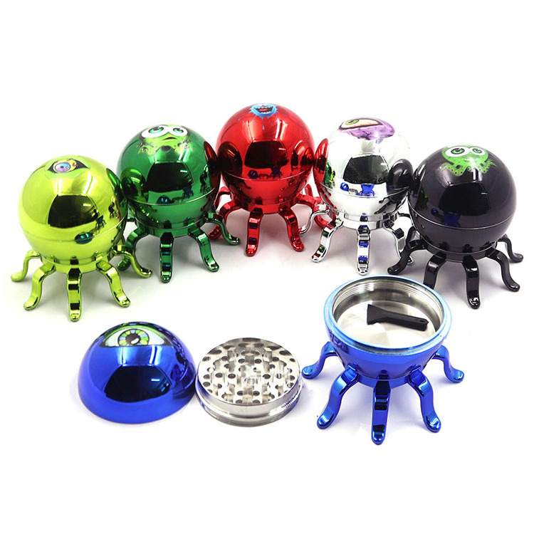 Smoke Shop New Arrival Glossy Octopus Metal Herb Grinder 3 Parts Manual Tobacco Spice Grinder Smoking Accessories