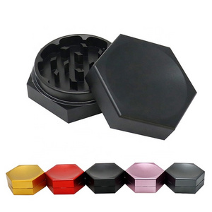 2024 New Powerful Hexagon Black 63mm Aluminum Herb Grinder 2 Parts Custom Spice Grinder Smoking Accessories Wholesale