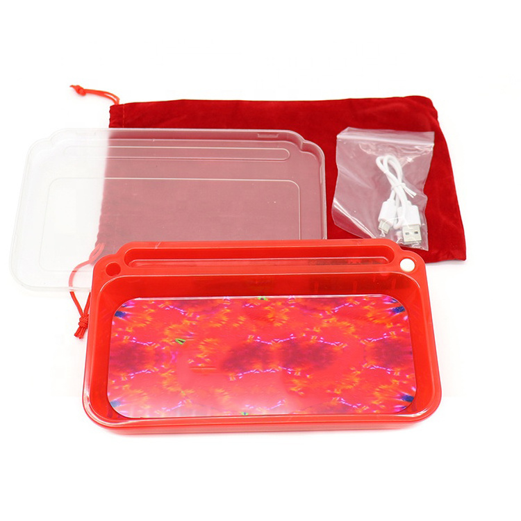 2021 Wholesales Custom glowing tray LED Rolling Tray with Lid Small Size Plastic light up tray smoking accessories EKJ