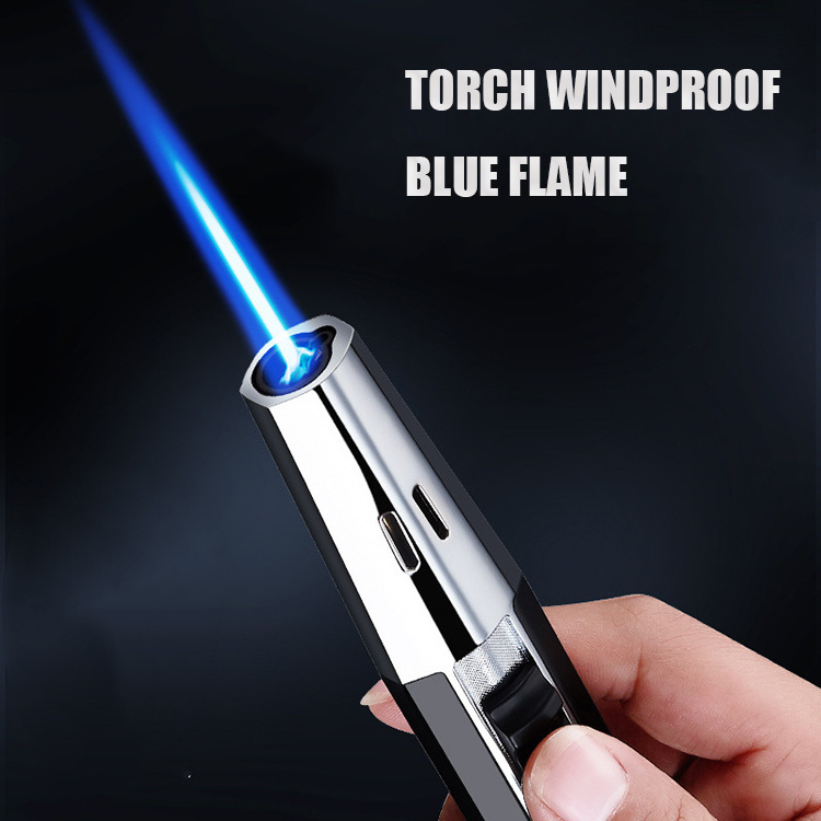 New Powerful Windproof Torch Gas Jet Lighter Blue Flame Outdoor Cooking Lighter Cigar Smoking Lighter Custom