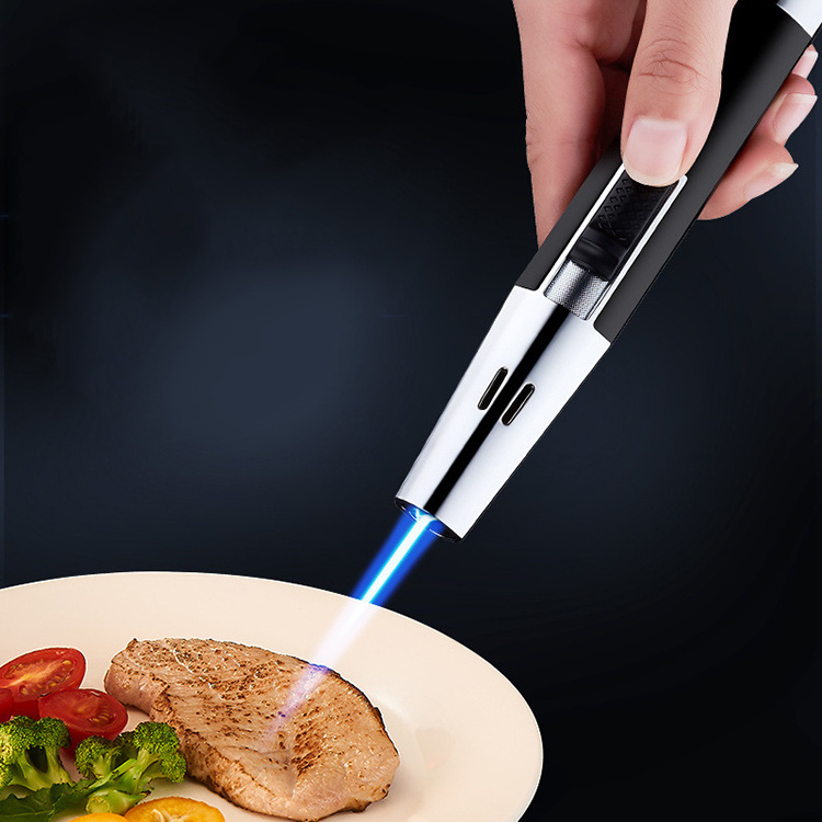 New Powerful Windproof Torch Gas Jet Lighter Blue Flame Outdoor Cooking Lighter Cigar Smoking Lighter Custom