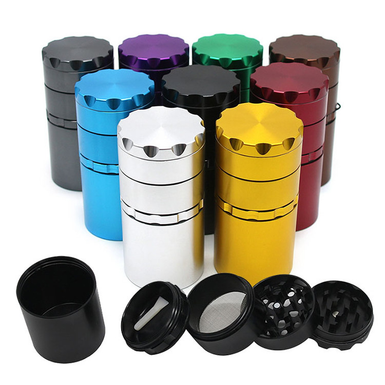 Smoke Shop Wholesale 50mm 5 Pieces 2 in 1 Aluminum Herb Grinder Stash Jar Manual Smoke Grinder Smell Proof Spice Container