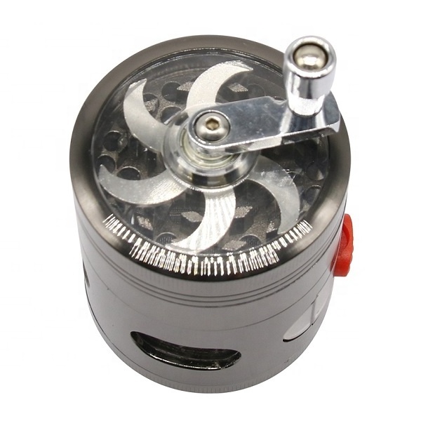 4 Parts  Zinc Alloy Gun-Color Hand Crank Herb Grinder With Drawer Metal Tobacco Custom Logo Dry Herb Grinder