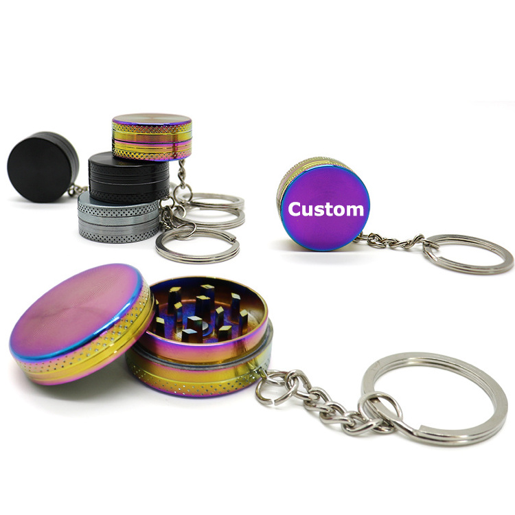 Wholesale Pocket Mini 30mm 2 Pieces Zinc Herb Grinder Hanging Keychain Smoking Spice Grinder Custom Logo