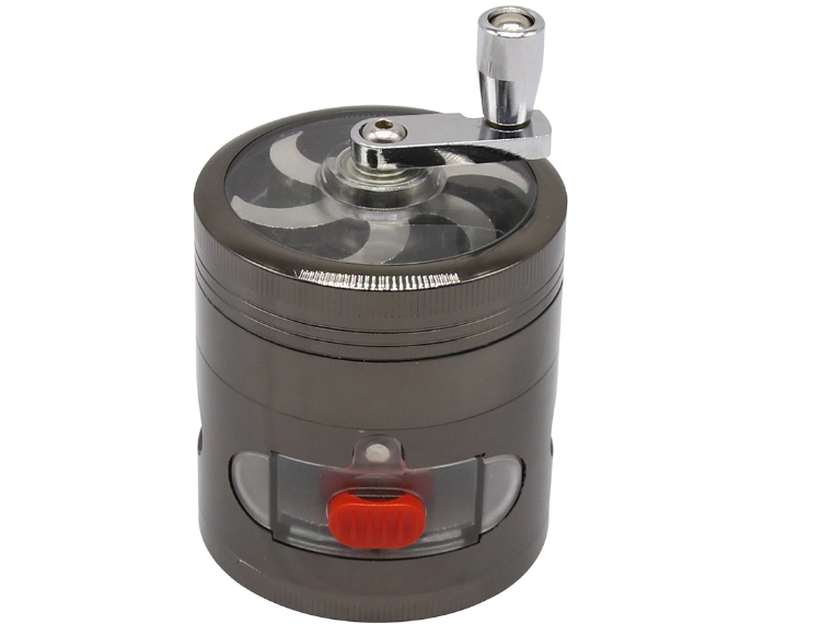 4 Parts  Zinc Alloy Gun-Color Hand Crank Herb Grinder With Drawer Metal Tobacco Custom Logo Dry Herb Grinder