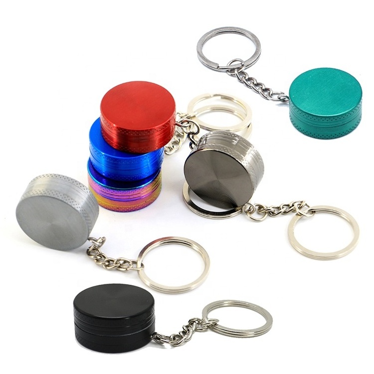 Wholesale Pocket Mini 30mm 2 Pieces Zinc Herb Grinder Hanging Keychain Smoking Spice Grinder Custom Logo