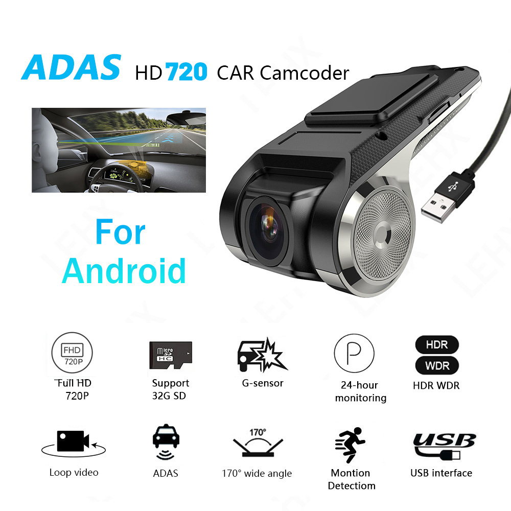 USB mini Dash Cam ADAS Car DVR ADAS Dashcam DVRs Video Night Vision HD 720P Auto Recorder for Android Multimedia Player DVD