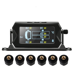 Truck TPMS Tire Pressure Monitoring System TPMS Solar Charge with 6 External Sensors Digital LCD Tyre Temperature Alarm Monitor