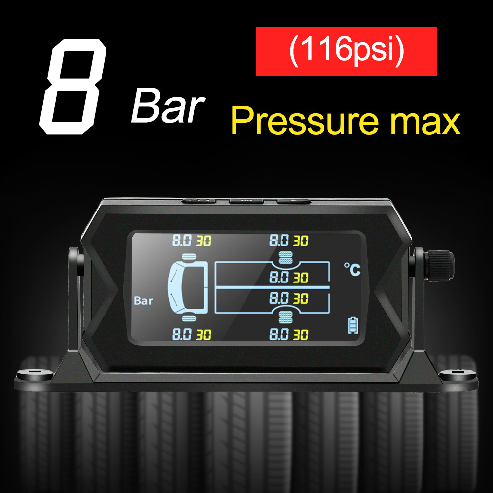 Truck TPMS Tire Pressure Monitoring System TPMS Solar Charge with 6 External Sensors Digital LCD Tyre Temperature Alarm Monitor