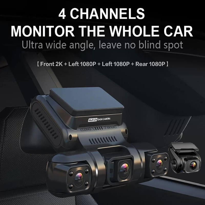 Dash Cam 4 Channel FHD 2K Night Vision Car DVR 360 Panorama HD Auto Video Recorder with Night Vision WiFi GPS Support 256GB