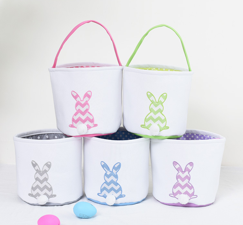 Wholesale 2021 hot sale  easter cotton tote basket high quality 4colors monogram canvas kids easter bunny bag for gift