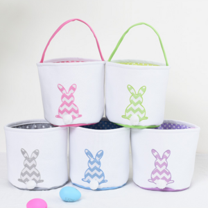 Wholesale 2021 hot sale  easter cotton tote basket high quality 4colors monogram canvas kids easter bunny bag for gift