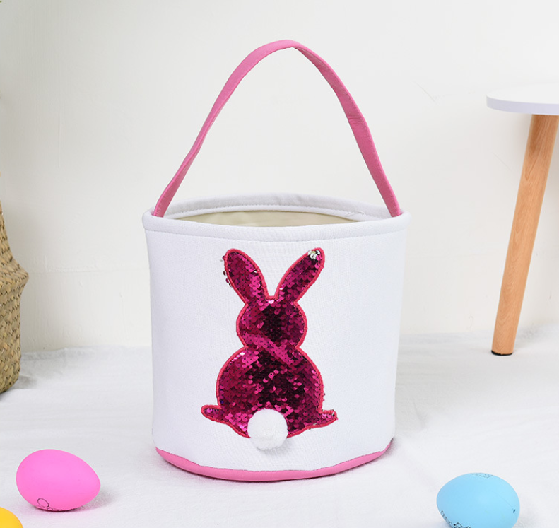 Wholesale 2021 hot sale  easter cotton tote basket high quality 4colors monogram canvas kids easter bunny bag for gift