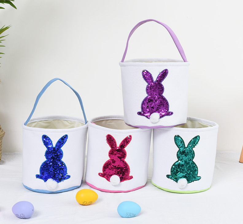 Wholesale 2021 hot sale  easter cotton tote basket high quality 4colors monogram canvas kids easter bunny bag for gift