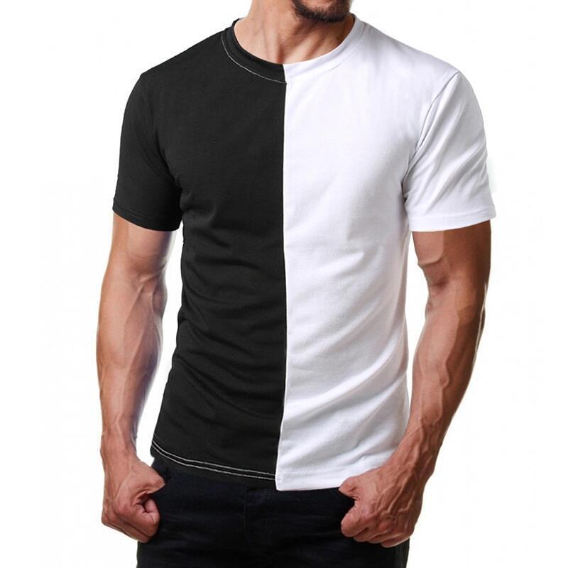 Custom Colors Men Split Two Tone Color Block Half Black Half White T Shirt With Custom Logo